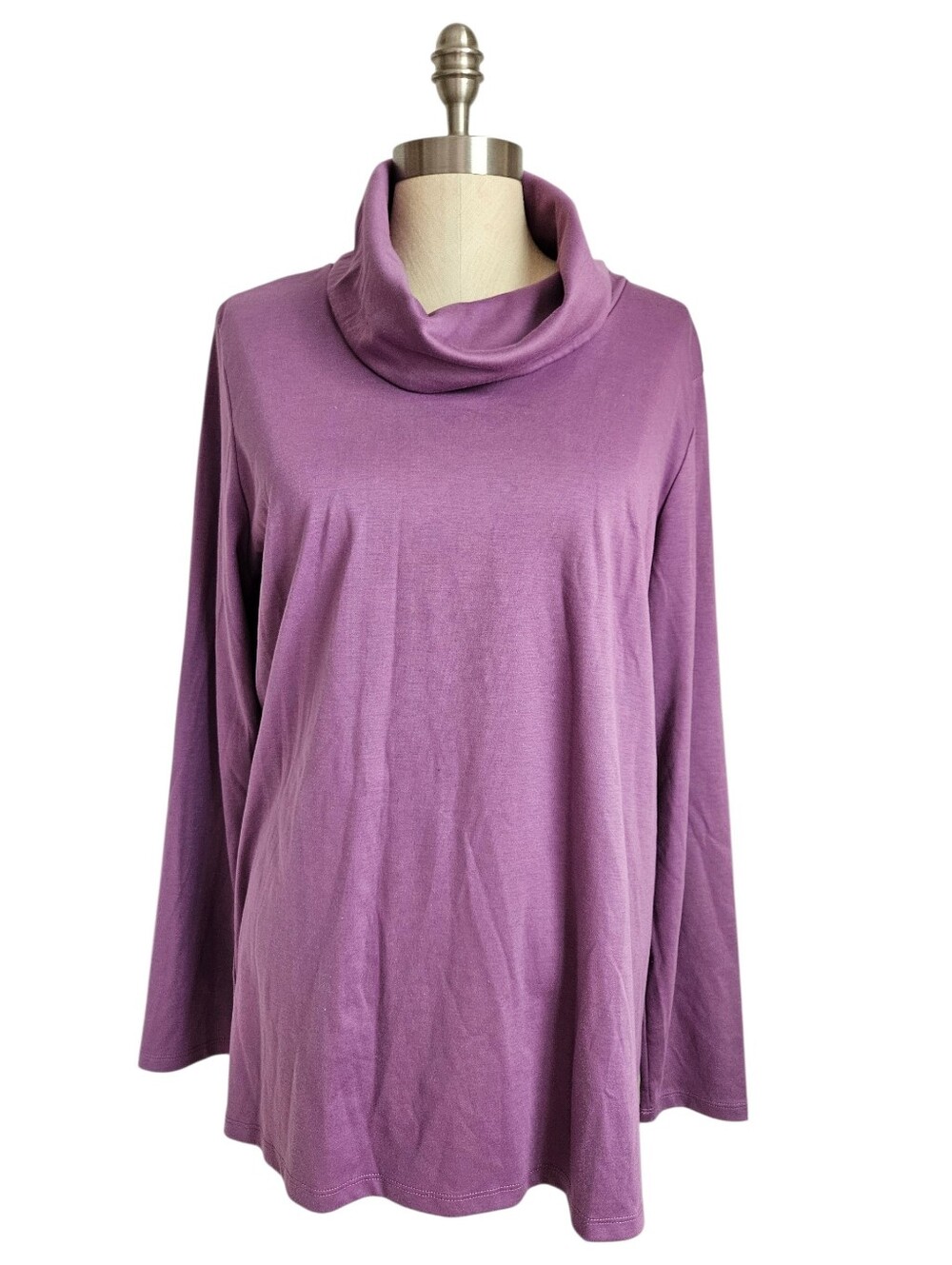 LL BEAN Lilac Purple Supima Cotton Cowl Neck Long Sleeve Tunic Top | SZ XL